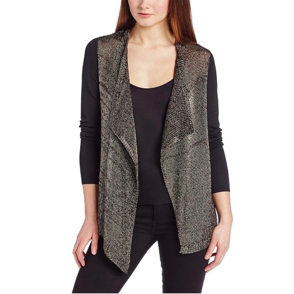 Elie Tahari Sweaters - NWT Elie Tahari‎ Black & Gold Zareen Yarn Metallic Cardigan Sweater Size Small